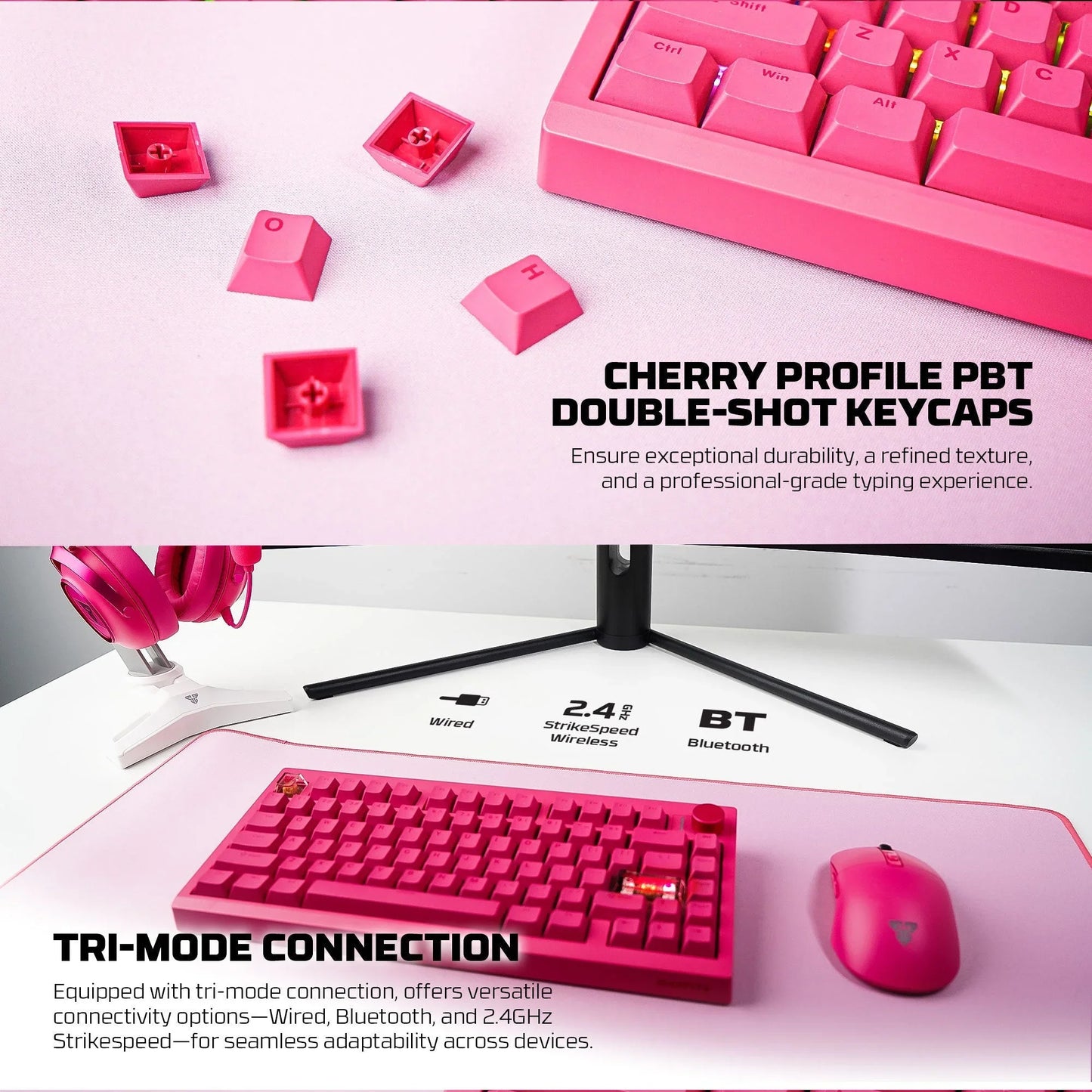 Fantech mk921 maxfit8 qmk mechanical keyboard pink keyboards