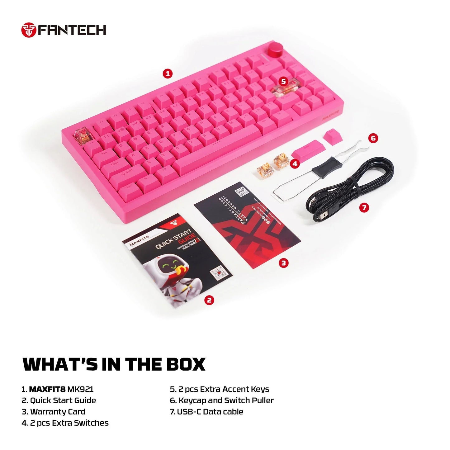 Fantech mk921 maxfit8 qmk mechanical keyboard pink keyboards