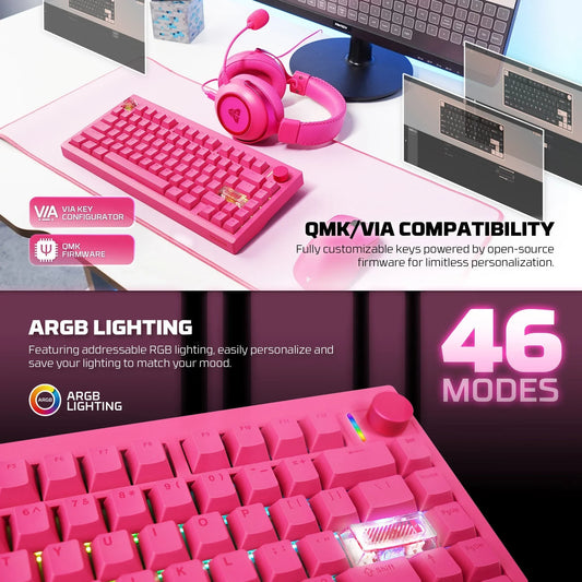 Fantech mk921 maxfit8 qmk mechanical keyboard pink keyboards