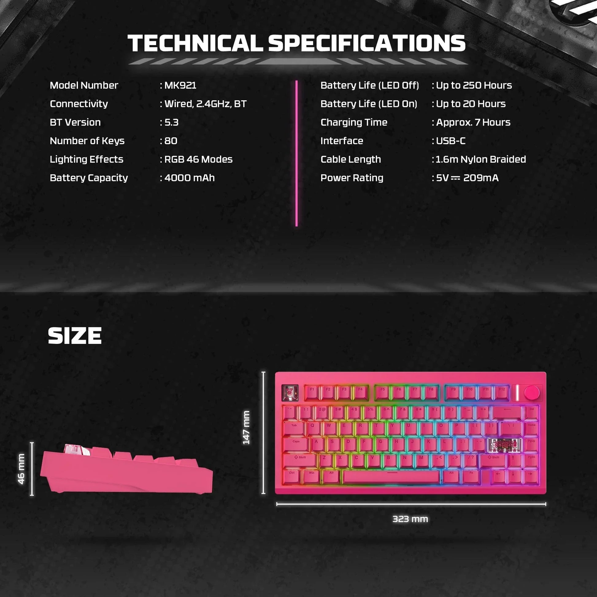 Fantech mk921 maxfit8 qmk mechanical keyboard pink keyboards