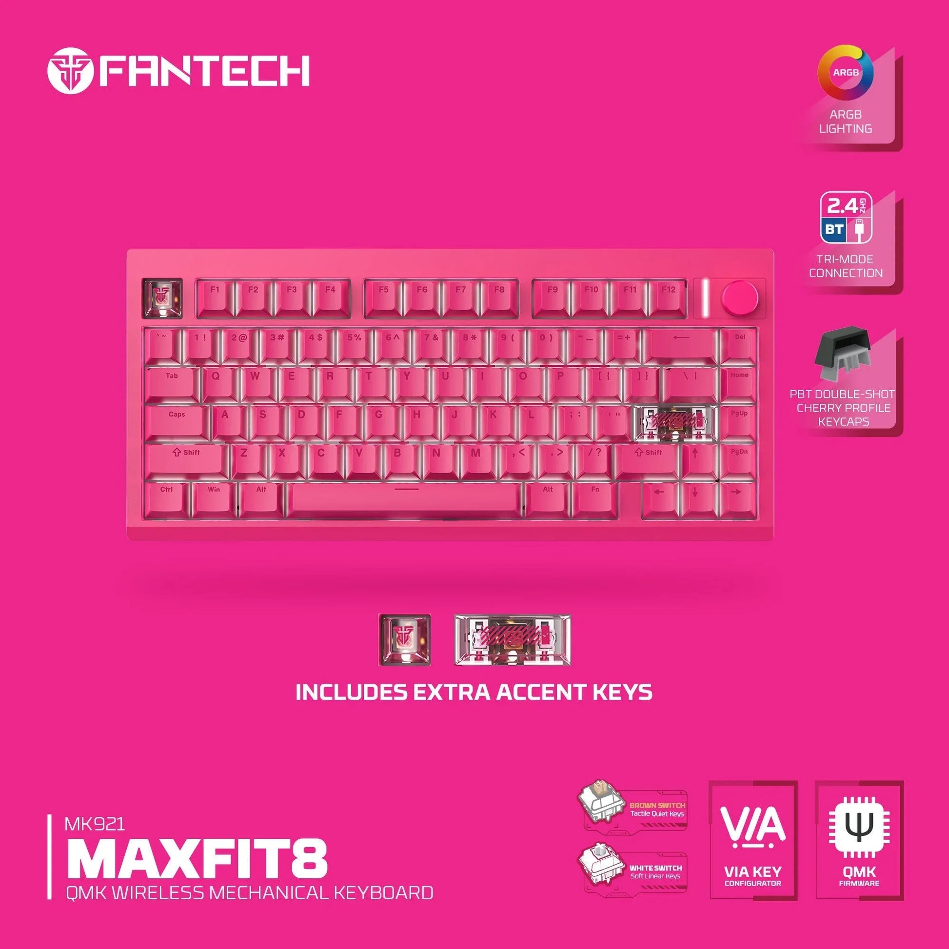Fantech mk921 maxfit8 qmk mechanical keyboard pink keyboards