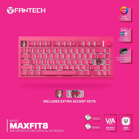 Fantech mk921 maxfit8 qmk mechanical keyboard pink keyboards