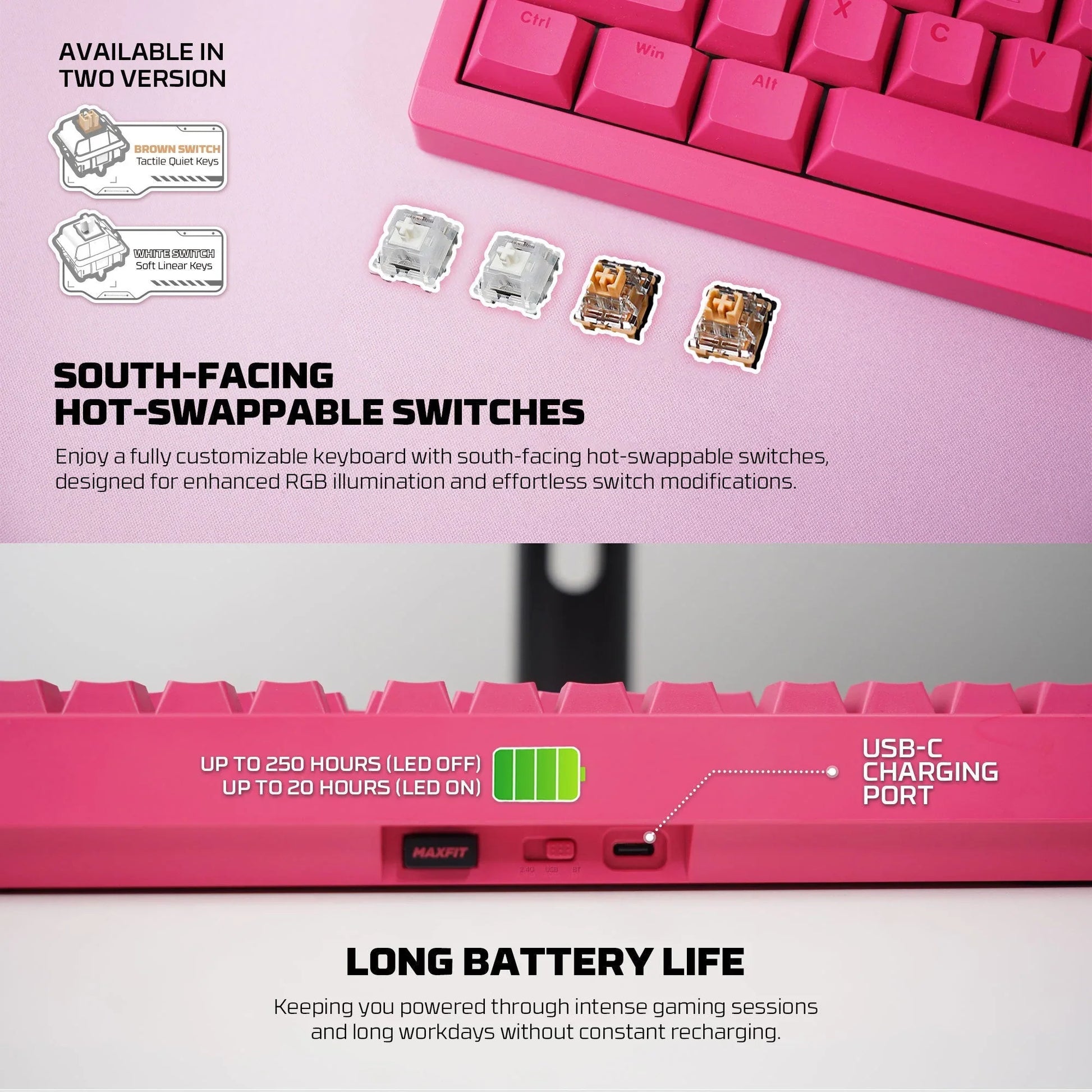 Fantech mk921 maxfit8 qmk mechanical keyboard pink keyboards