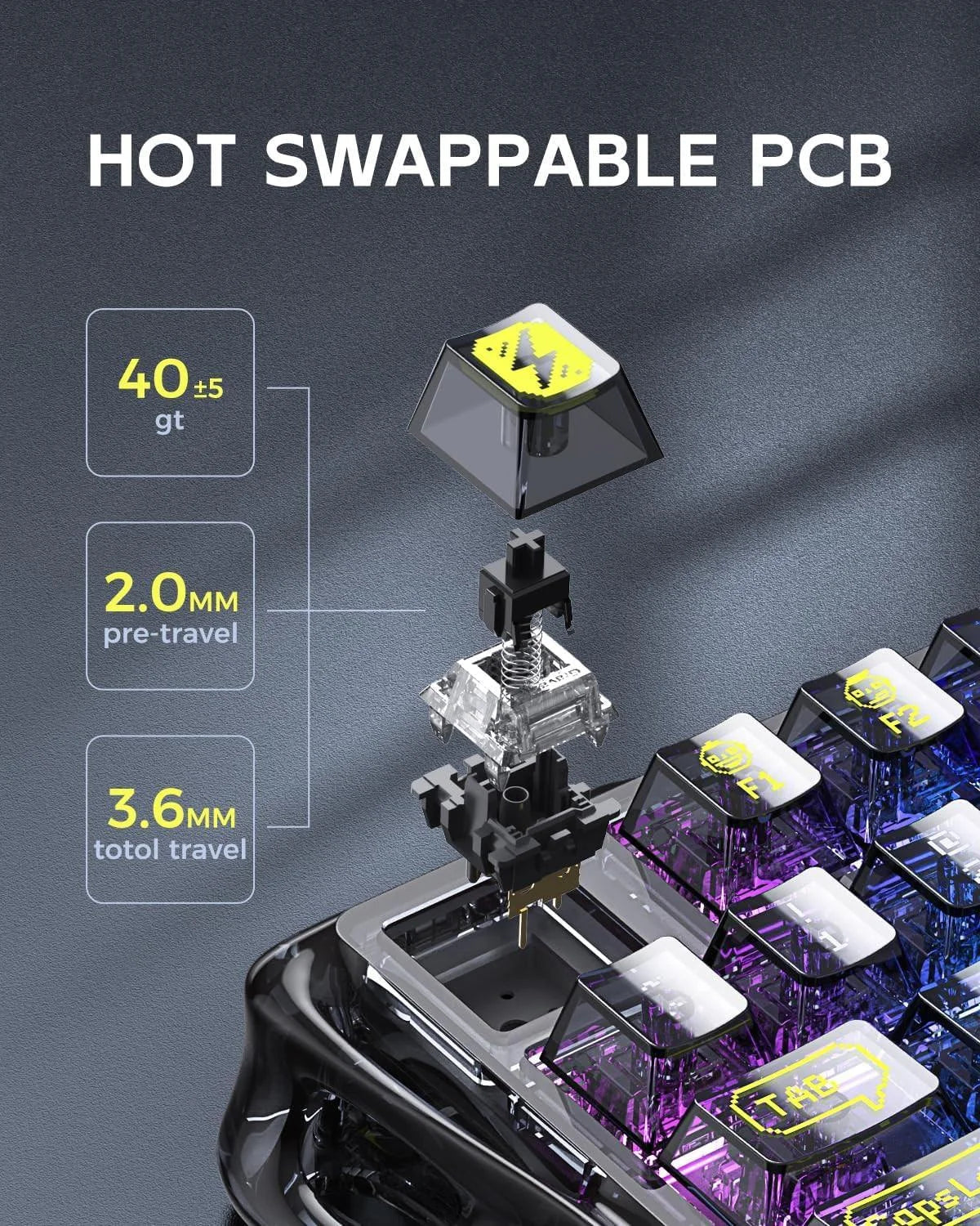 Gravastar mercury k1 lite 75% gaming keyboard 2.4ghz/bt/wired tri-mode wireless