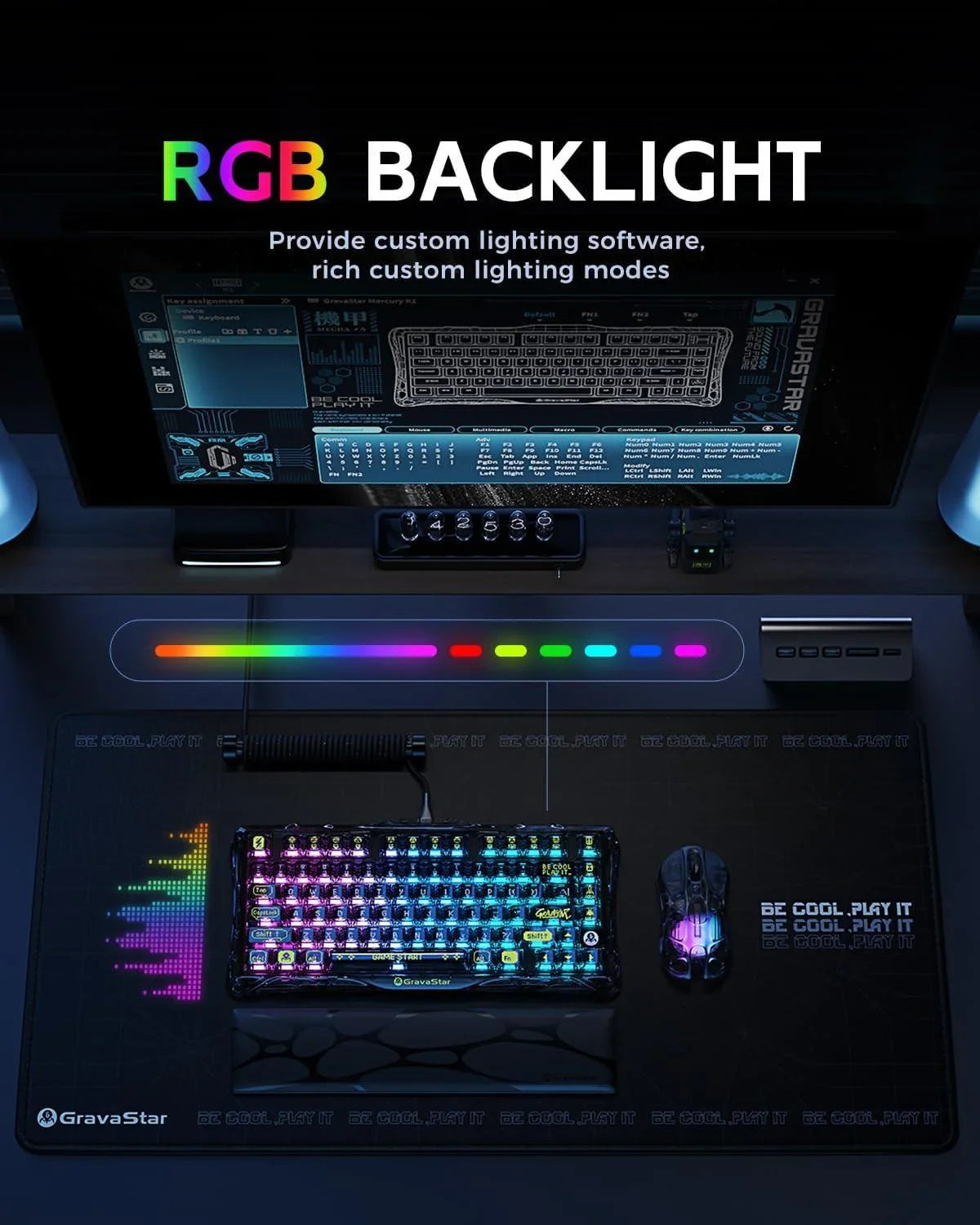 Gravastar mercury k1 lite 75% gaming keyboard 2.4ghz/bt/wired tri-mode wireless