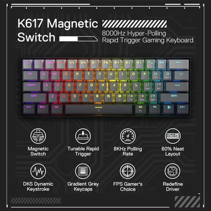 Redragon fizz k617m he (magnetic hall effect keyboard) 8k hz polling rate gray