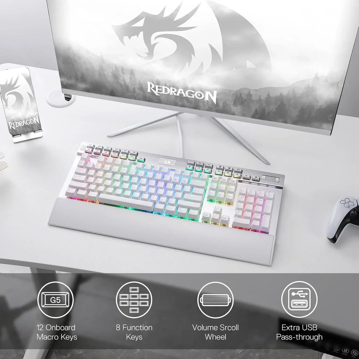Redragon k550 rgb gaming keyboard 104 keys + 12 macro g keys wired mechanical