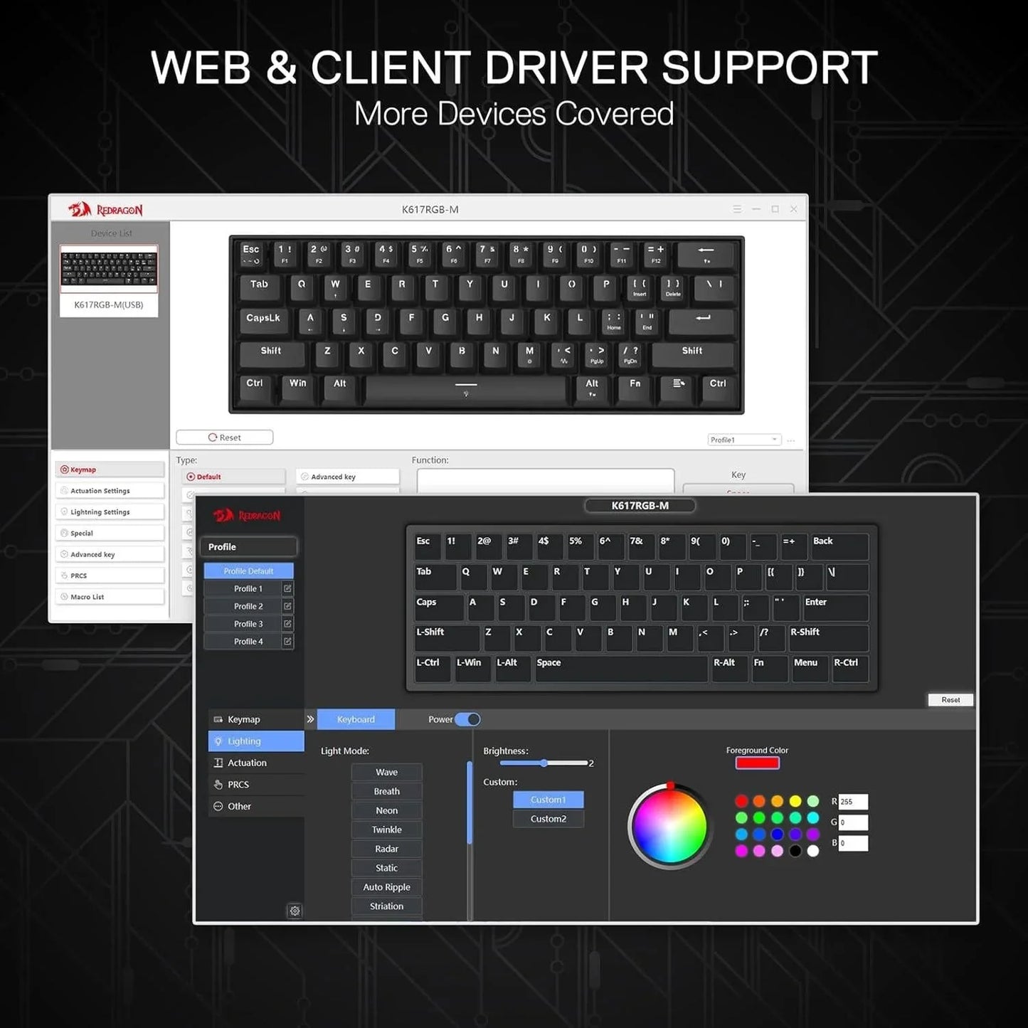 Redragon k617 he rapid trigger gaming keyboard 60% 61 keys wired mechanical