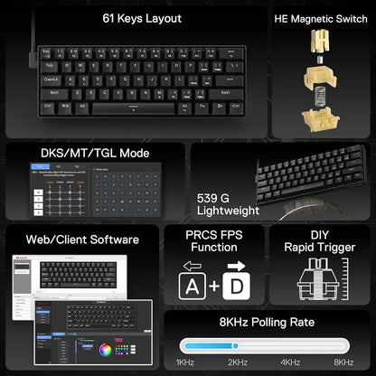 Redragon k617 he rapid trigger gaming keyboard 60% 61 keys wired mechanical