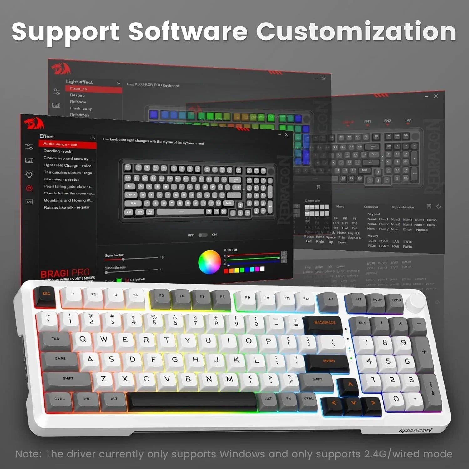 Redragon k688 gwl wireless mechanical keyboard 3 mode gasket mounted rgb
