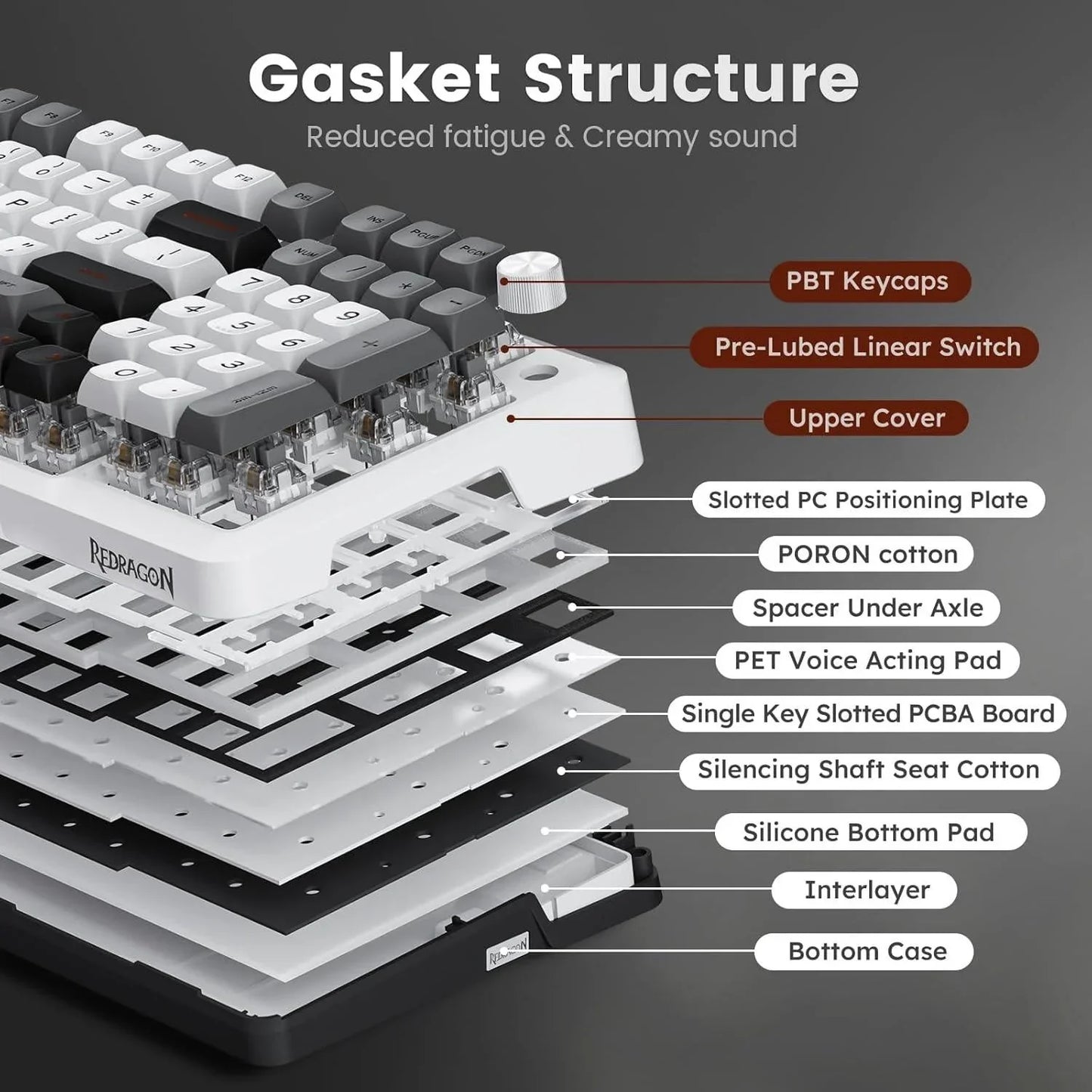 Redragon k688 gwl wireless mechanical keyboard 3 mode gasket mounted rgb