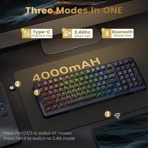 Redragon k688 wireless mechanical keyboard 3 mode gasket mounted rgb gaming