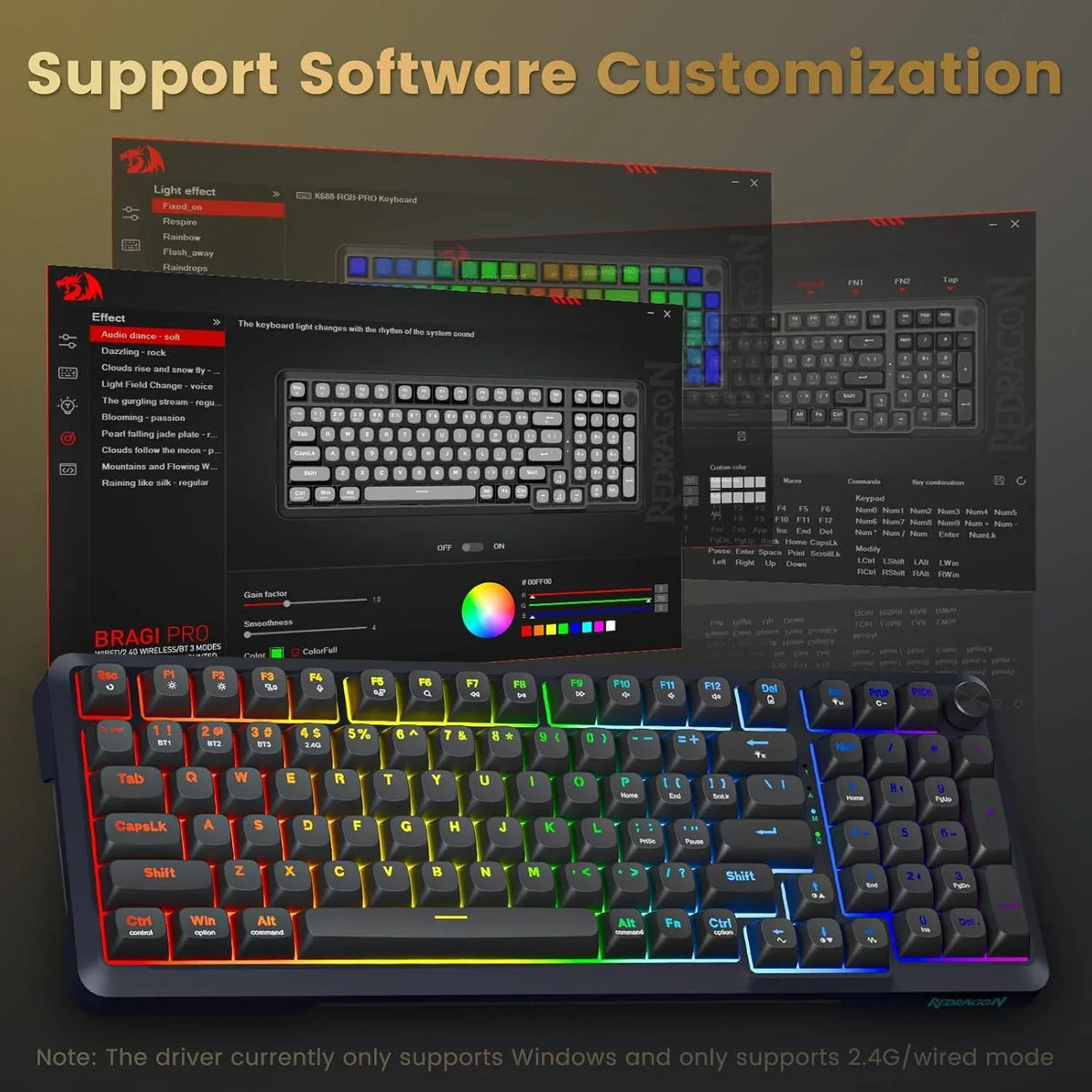 Redragon k688 wireless mechanical keyboard 3 mode gasket mounted rgb gaming