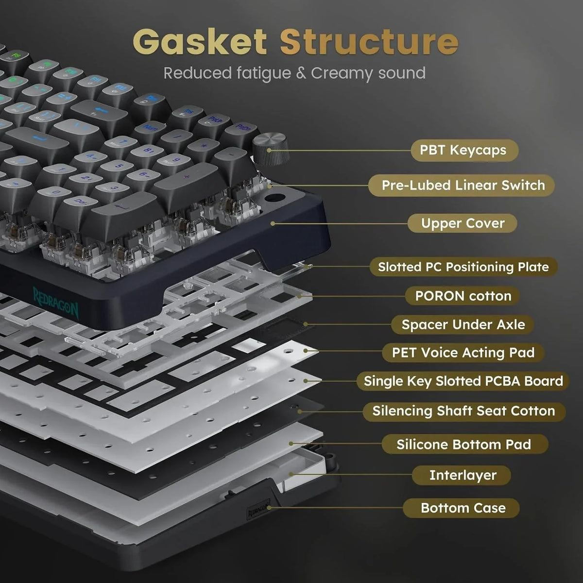Redragon k688 wireless mechanical keyboard 3 mode gasket mounted rgb gaming
