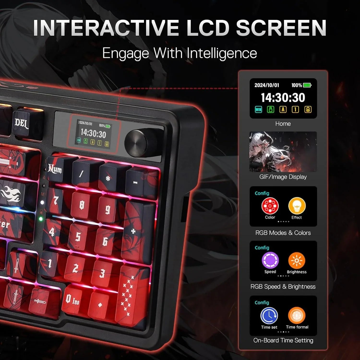 Redragon k719 pro wireless gasket gaming keyboard w/hype screen & knob 95 keys