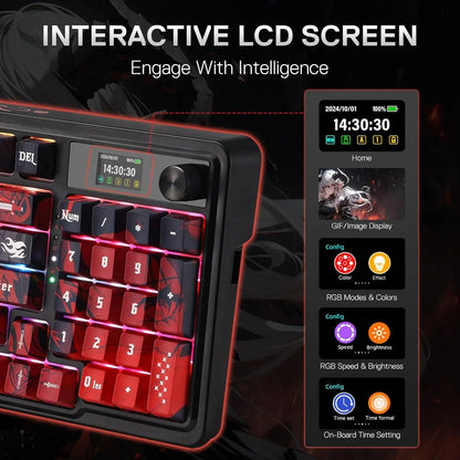 Redragon k719 pro wireless gasket gaming keyboard w/hype screen & knob 95 keys