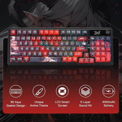 Redragon k719 pro wireless gasket gaming keyboard w/hype screen & knob 95 keys