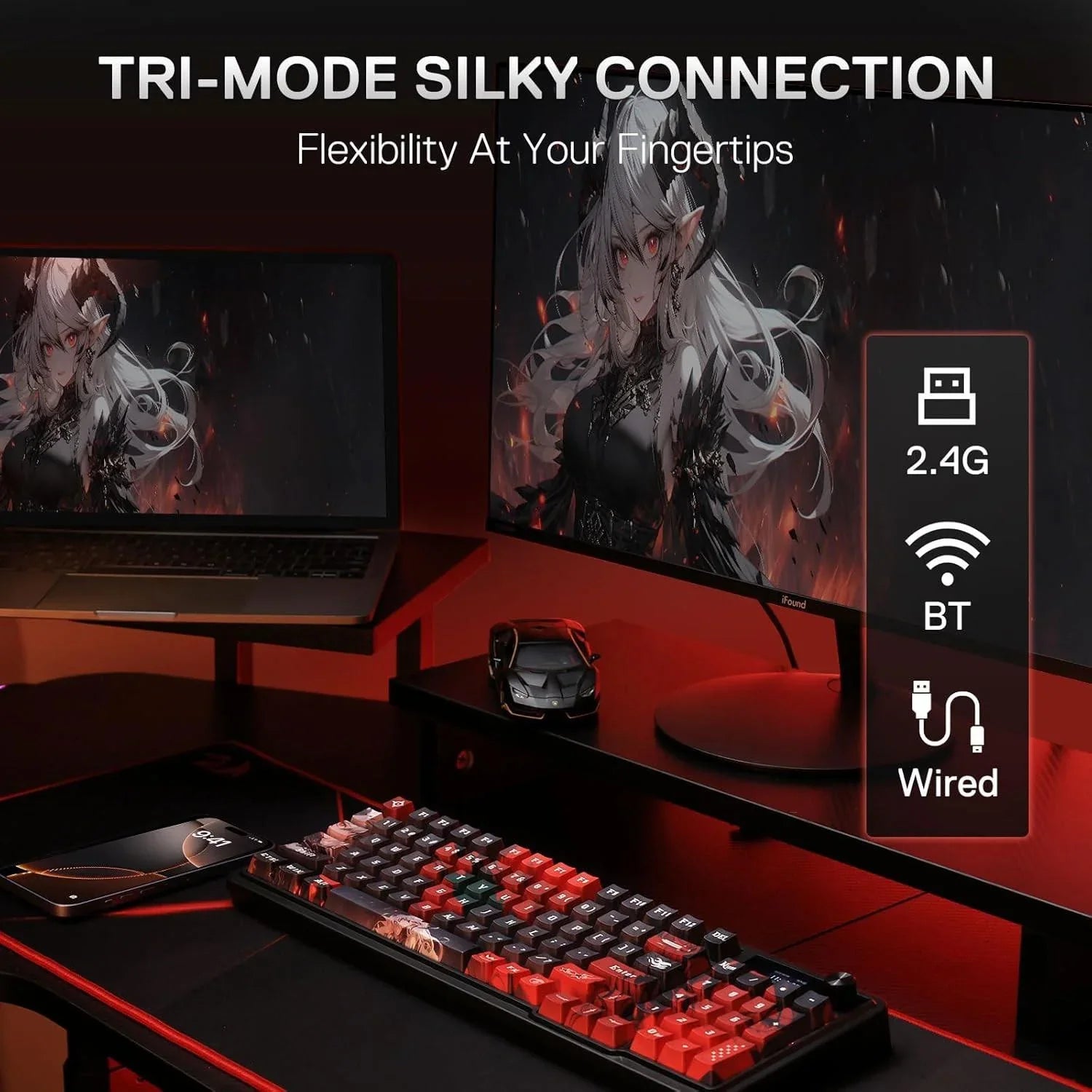 Redragon k719 pro wireless gasket gaming keyboard w/hype screen & knob 95 keys