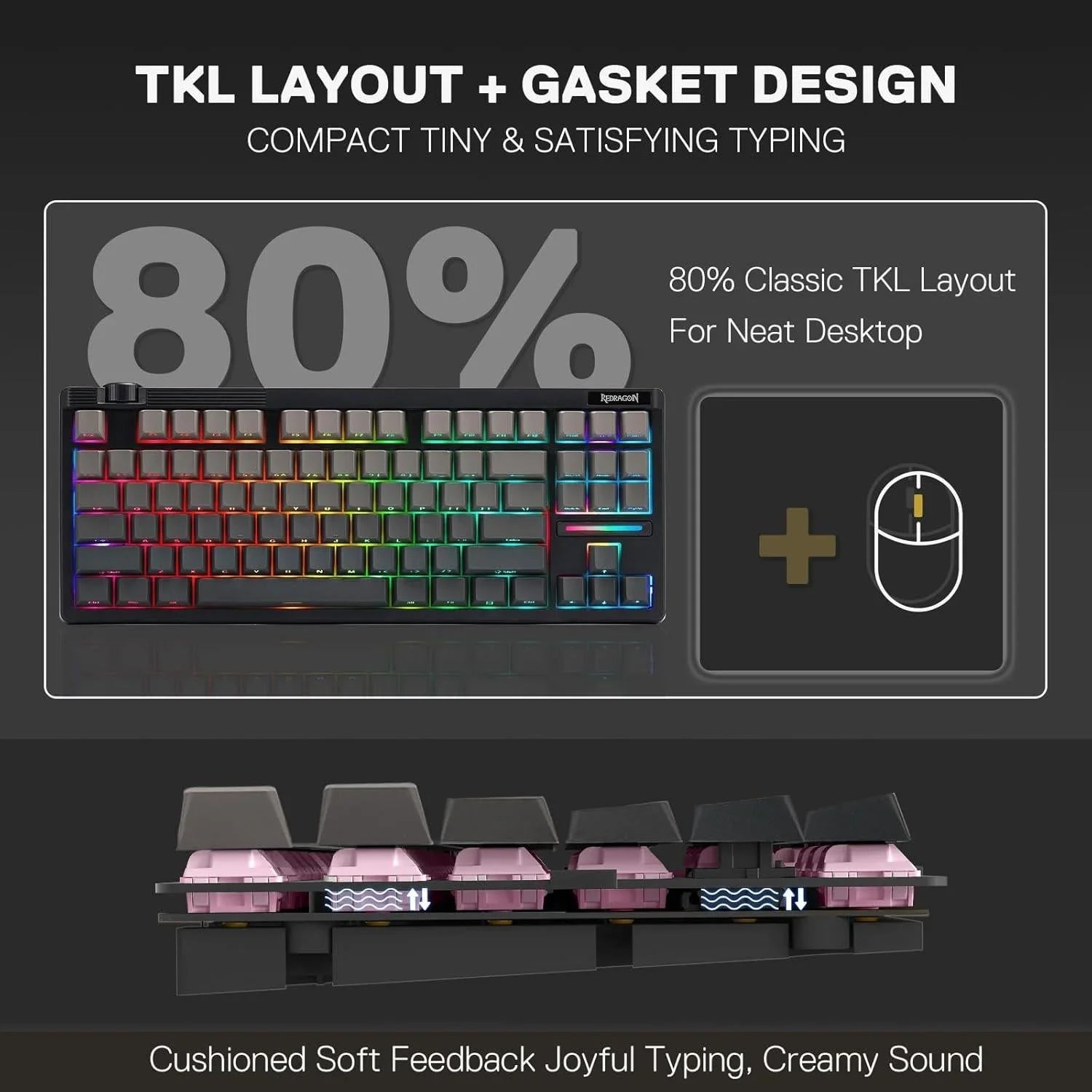 Redragon k729 he rapid trigger gaming keyboard 87 keys 8k wired mechanical
