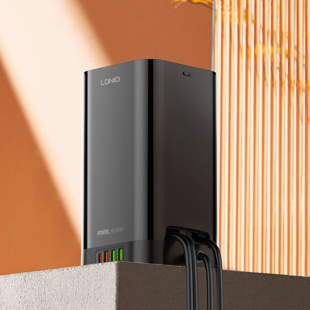 LDNIO 2m Tower Extension Lead with 6 Sockets 4 USB Slots & Wireless Charger UK