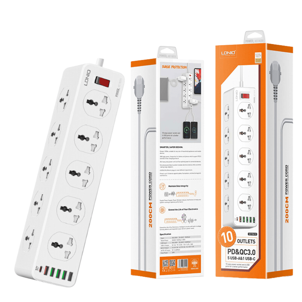 Ldnio sc10610 30w 6-port usb charger power strip - Fun Touch