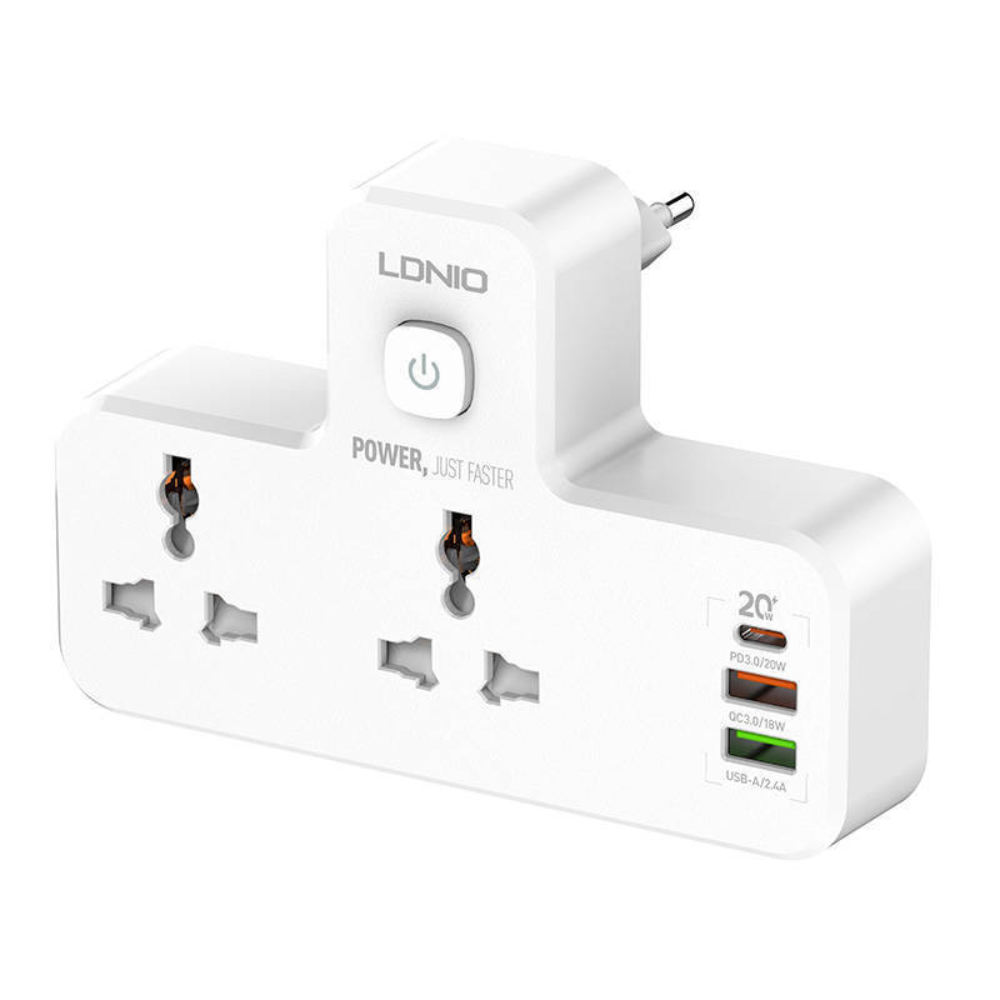 LDNIO SC2311 Power Strip with 2 AC Outlets 2USB USB C 2500W Cables & Chargers