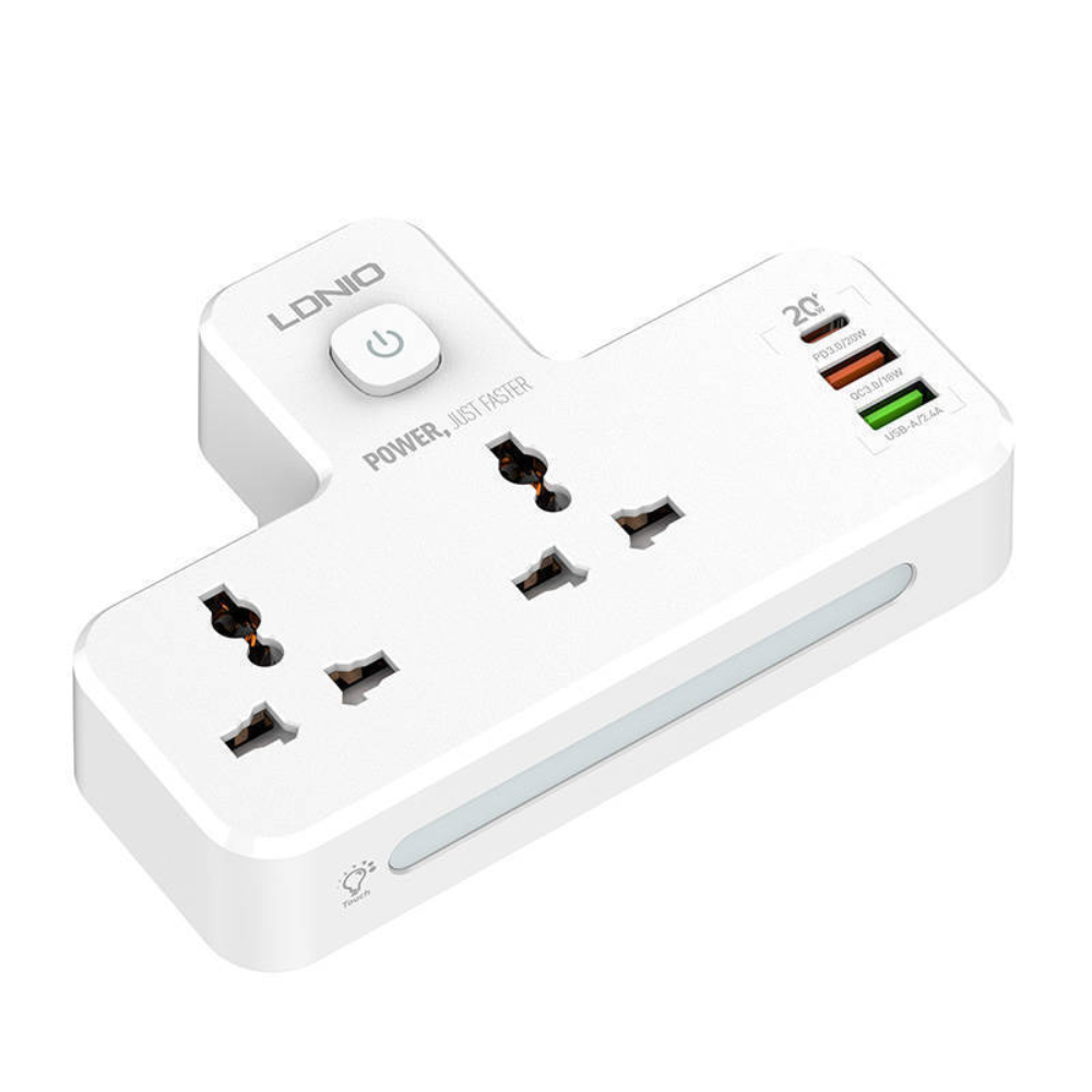LDNIO SC2311 Power Strip with 2 AC Outlets 2USB USB C 2500W Cables & Chargers