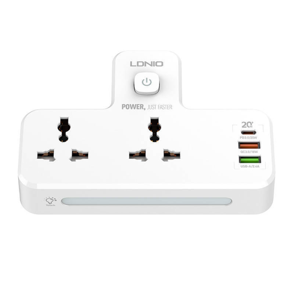 LDNIO SC2311 Power Strip with 2 AC Outlets 2USB USB C 2500W Cables & Chargers