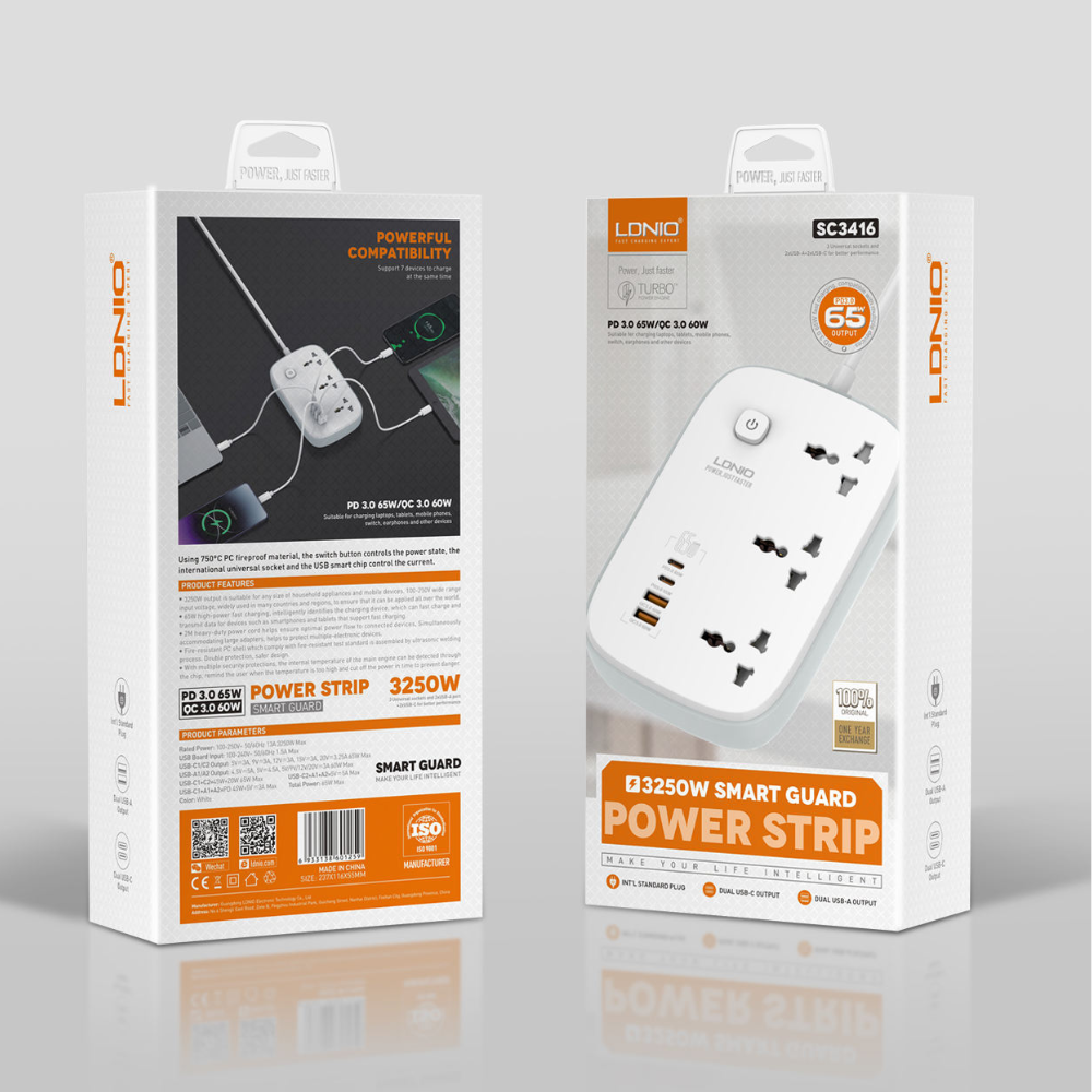 LDNIO SC3416 Newest 65W GaN UK/US/EU Plug Cables & Chargers