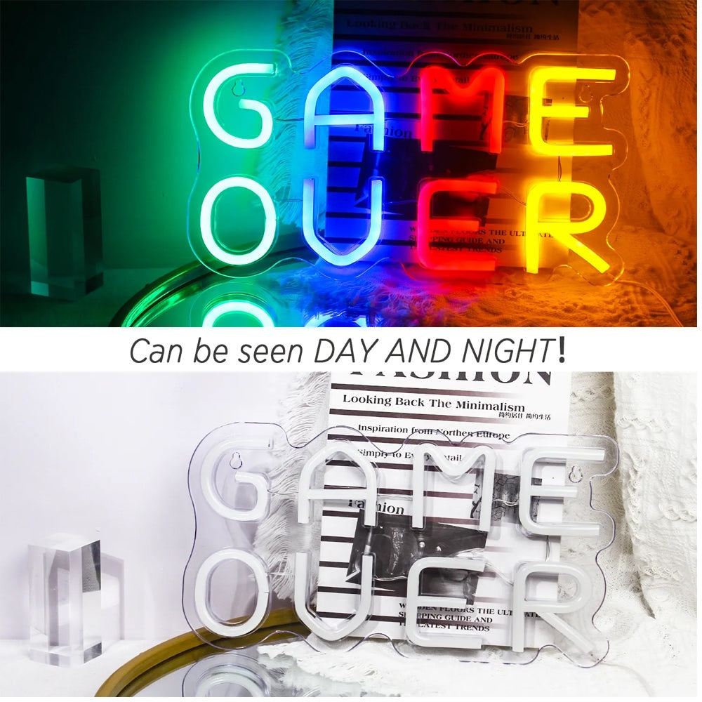 LED Game Over Neon Signs Decorations Acrylic Handmade Neon USB Lightning