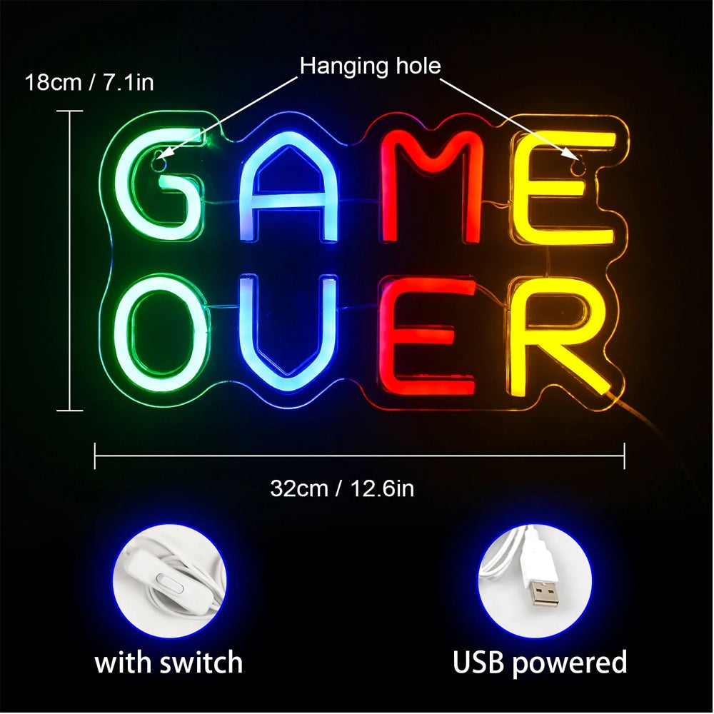 LED Game Over Neon Signs Decorations Acrylic Handmade Neon USB Lightning