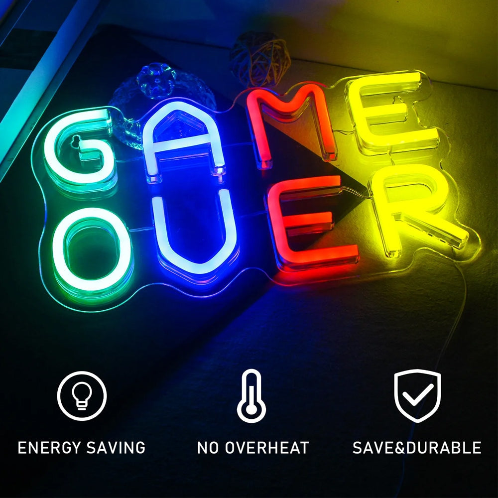 LED Game Over Neon Signs Decorations Acrylic Handmade USB JOD 18