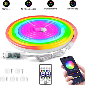 10m rgb-ic neon led strip light – 60+ dynamic lighting effects smart app &