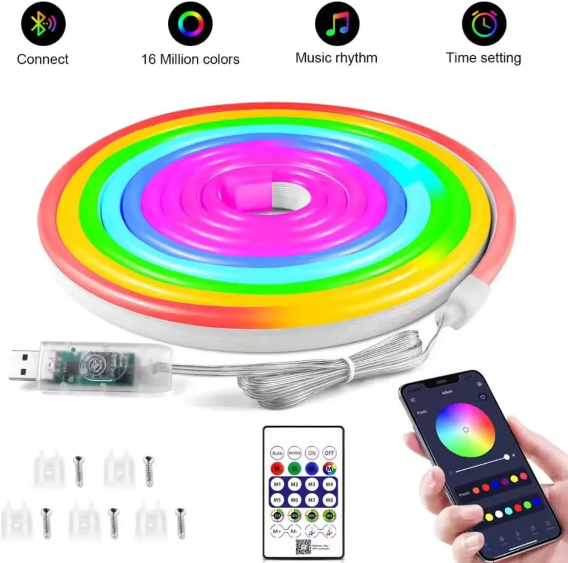 10m rgb-ic neon led strip light – 60+ dynamic lighting effects smart app &