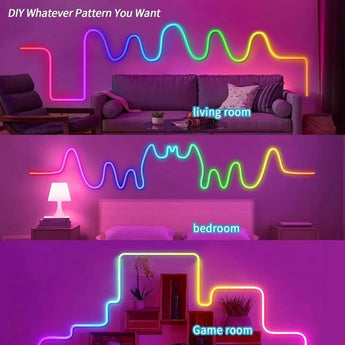 10m rgb-ic neon led strip light – 60+ dynamic lighting effects smart app &