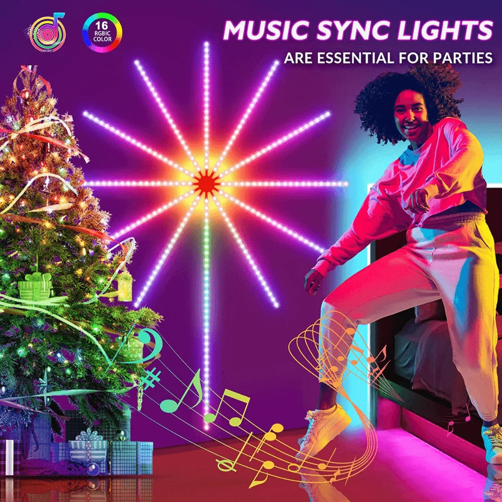 Firework led strip lights music sound sync bluetooth with remote control