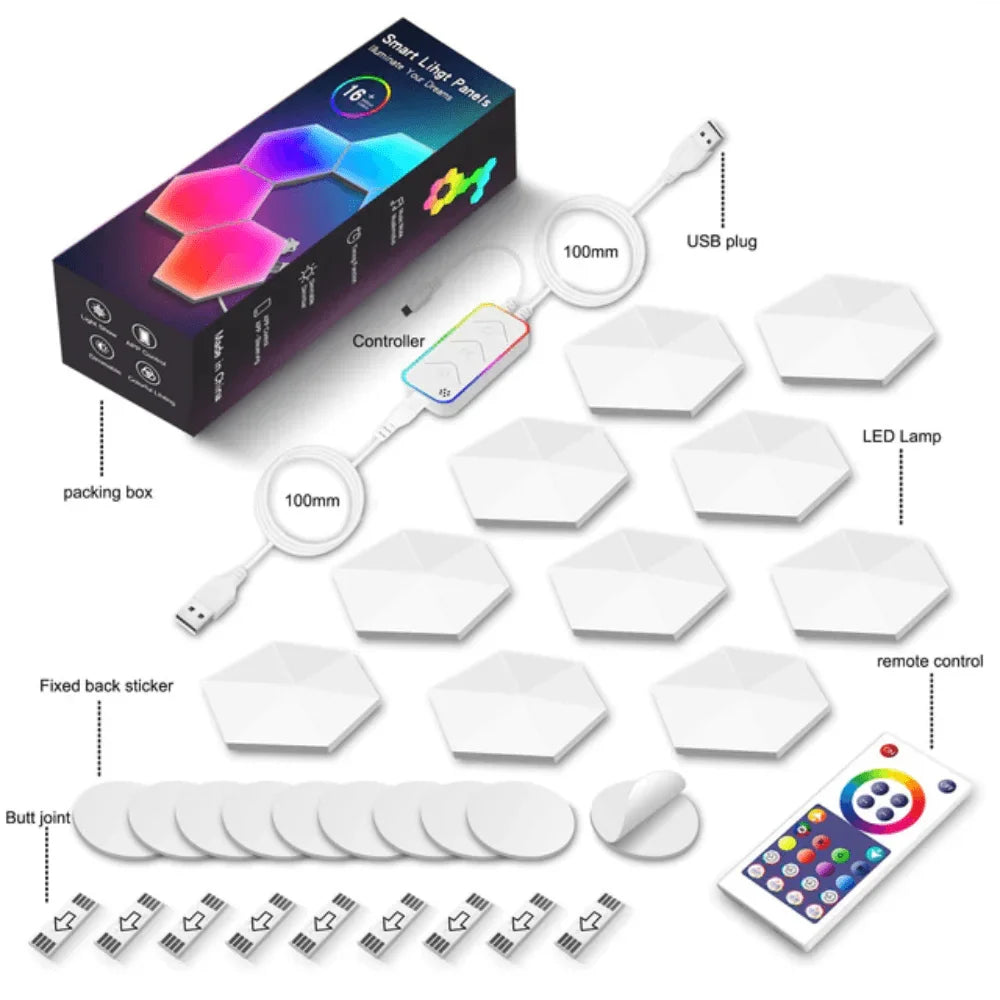 Hexagonal rgbic light panel with app + remote control wifi