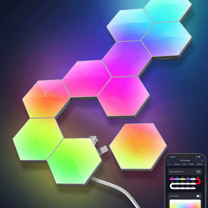 Hexagonal rgbic light panel with app + remote control wifi