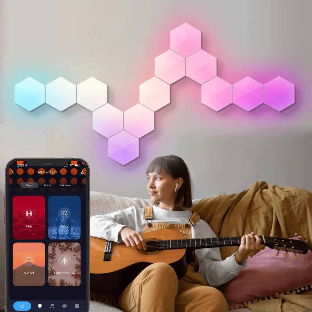 Hexagonal rgbic light panel with app + remote control wifi