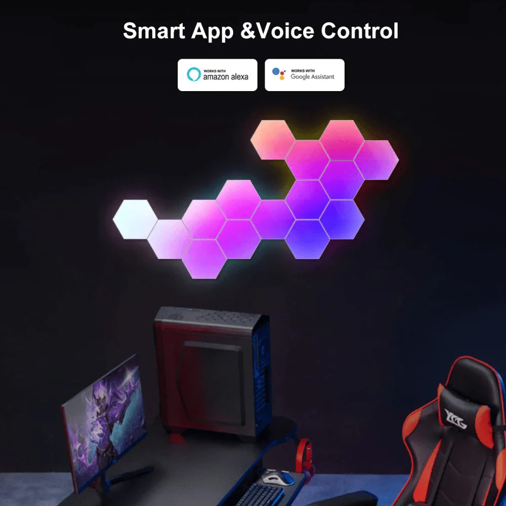 Hexagonal rgbic light panel with app + remote control wifi