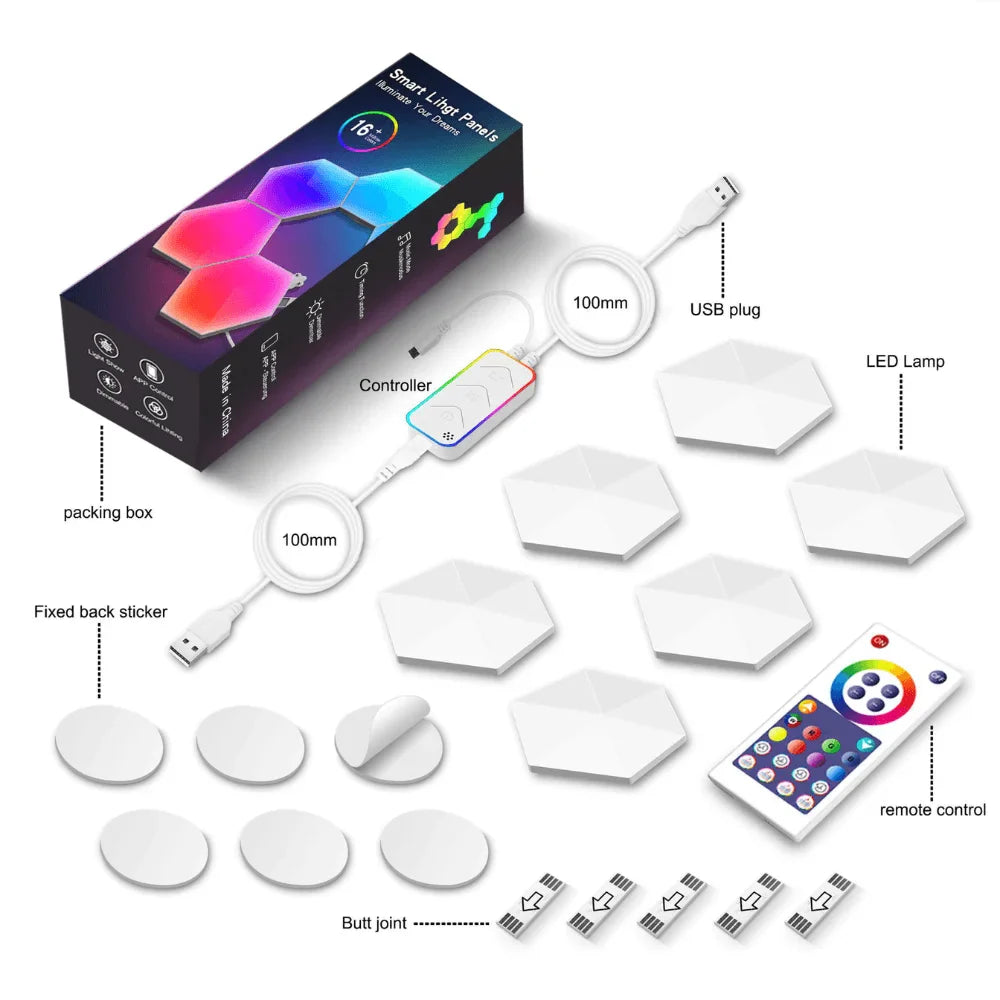 Hexagonal rgbic light panel with app + remote control wifi