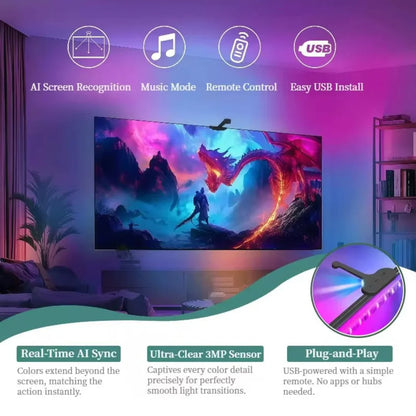 Wacuaao ai sync led tv backlight with camera music sync,usb powered remote