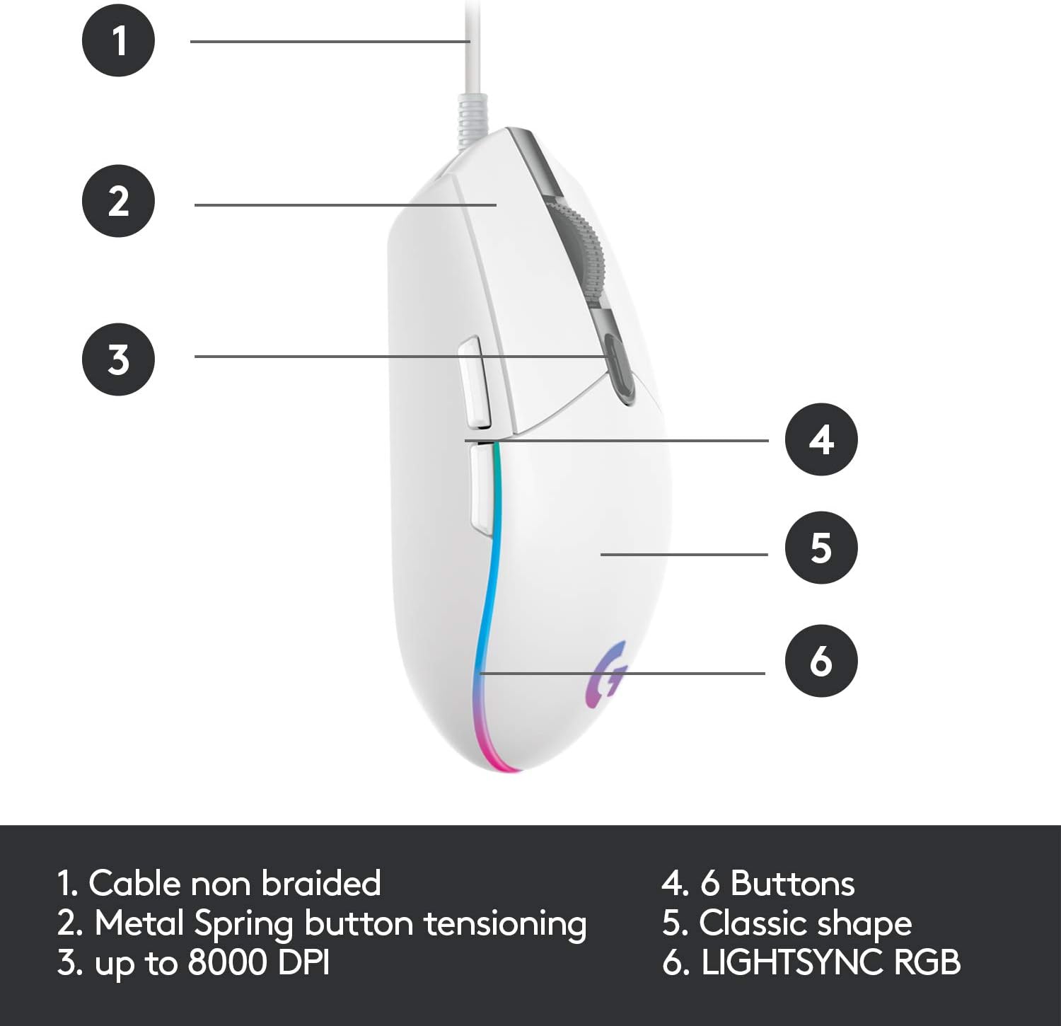 Logitech G102 Light Sync Gaming Mouse with Customizable RGB Lighting 6