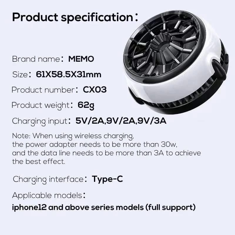 Memo CX 03 Magnetic Phone Cooler With Wireless Charging Cooling Stands