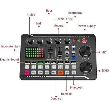 Facmogu f998 live sound card audio mixer - microphones
