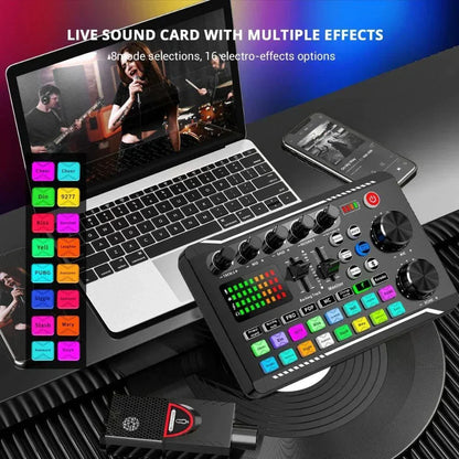Facmogu f998 live sound card audio mixer - microphones