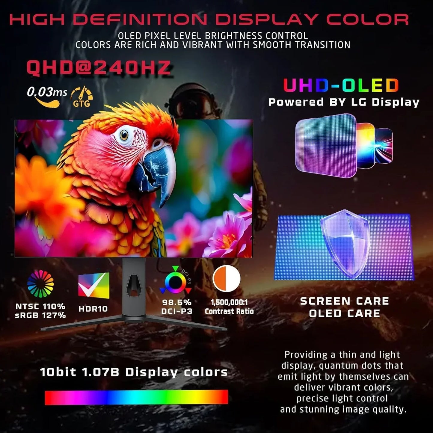 Gameon 27’’ black oled qhd gaming monitor 240hz 0.03ms hdmi 2.1 (supports ps5)