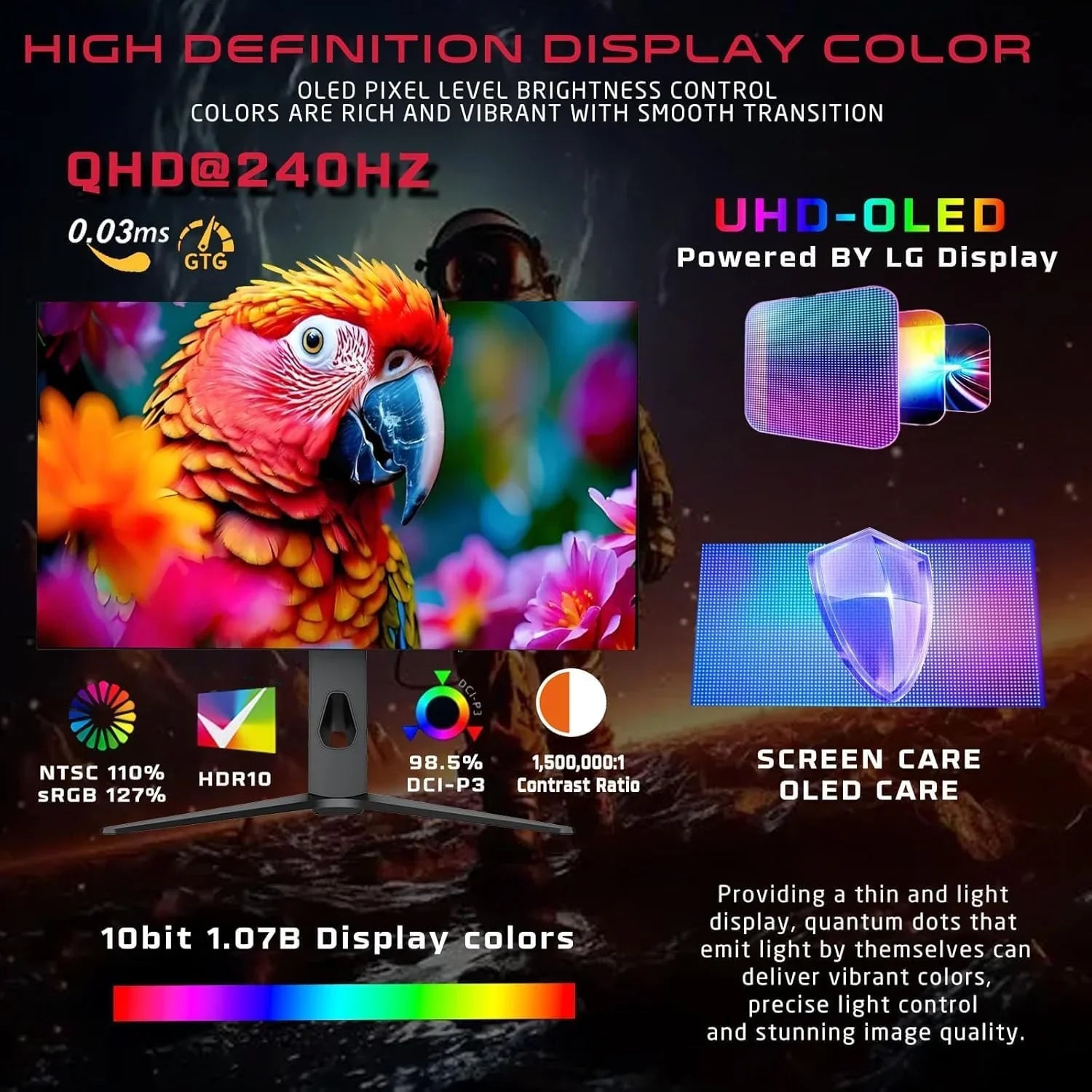 Gameon 27’’ black oled qhd gaming monitor 240hz 0.03ms hdmi 2.1 (supports ps5)