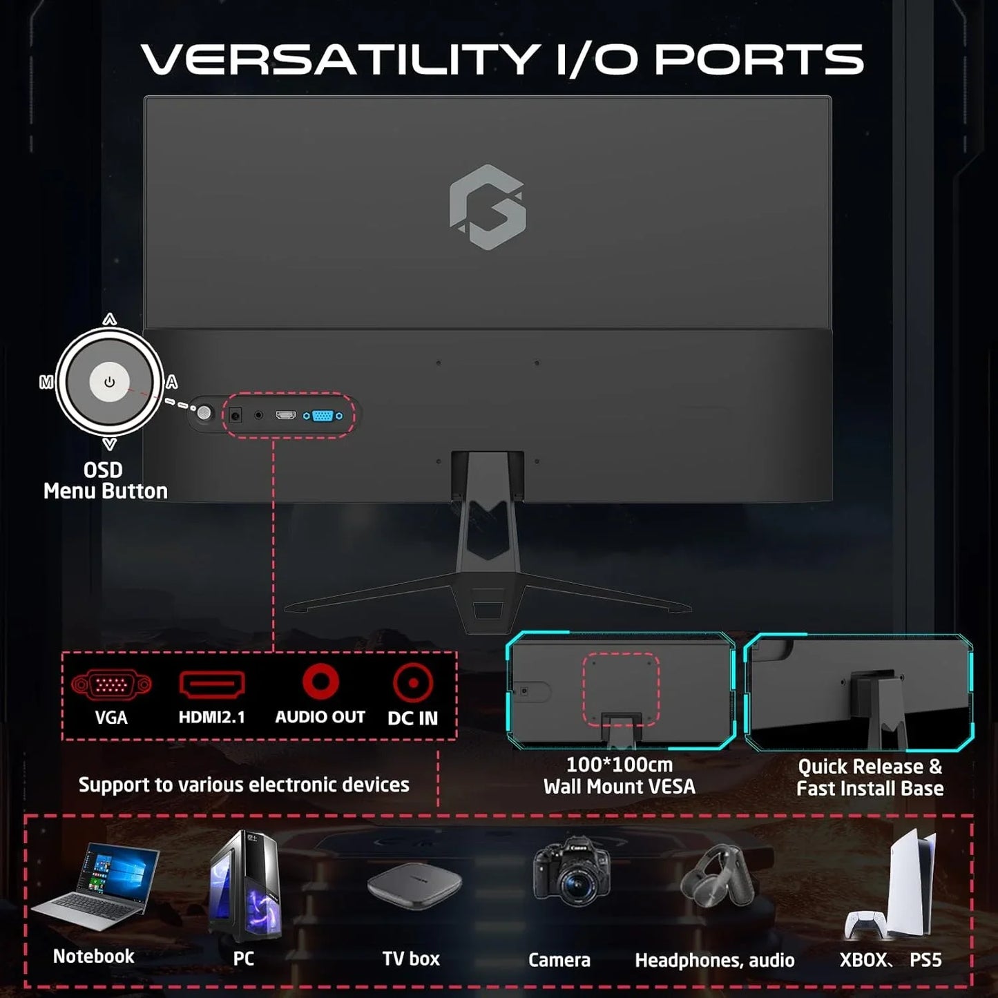 Gameon 27 inch gaming monitor - fhd 1080p computer monitor 120hz ips 1ms