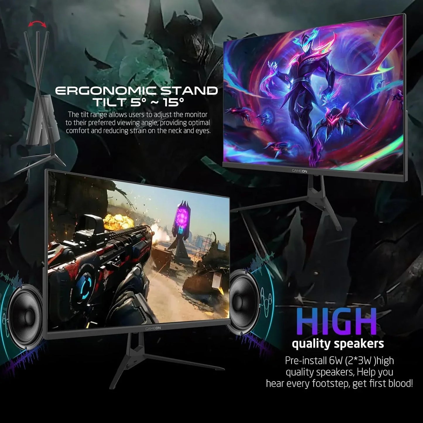 Gameon 27 inch gaming monitor - fhd 1080p computer monitor 120hz ips 1ms